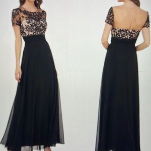 NWT JS Collections Black Floral Embroidered Lace A-Line Gown Size 2